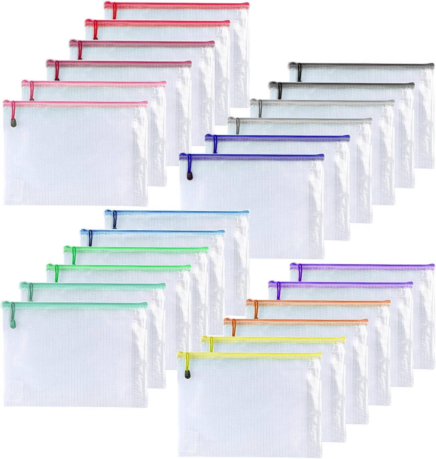 OAIMYY-20 Pcs 7"x 11" Mesh Zipper Pouch Bags, Zipper Bags for Organizing Storage,Zipper Pouches, Letter Size, File Bags for School,Puzzle, Board Games and Office Supplies (Color)