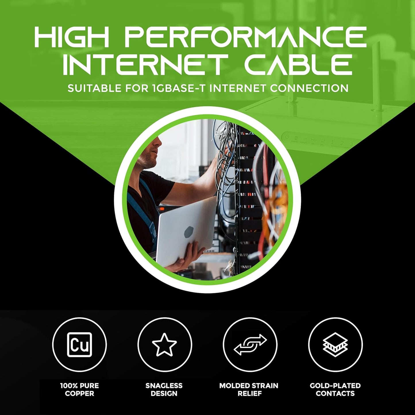 GEARIT 24-Pack, Cat5e Ethernet Patch Cable 6 Feet - Snagless RJ45 Computer LAN Network Cord, Black