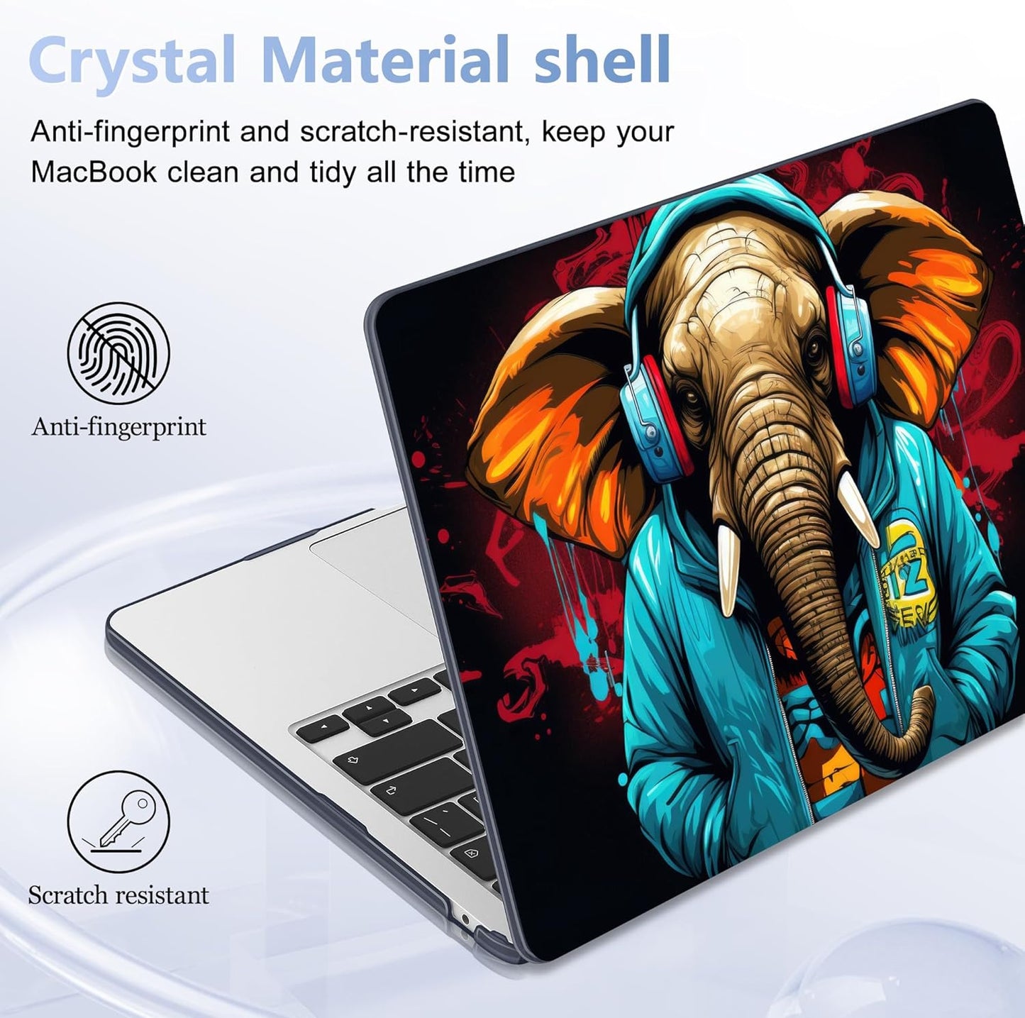 Case for MacBook Air 15 Inch 2025 2024 2023 Release M4 A3241 M3 A3114 M2 A2941, Hard Shell with Screen Protector & Keyboard Cover, Compatible with Touch ID, Elephant Hoodie