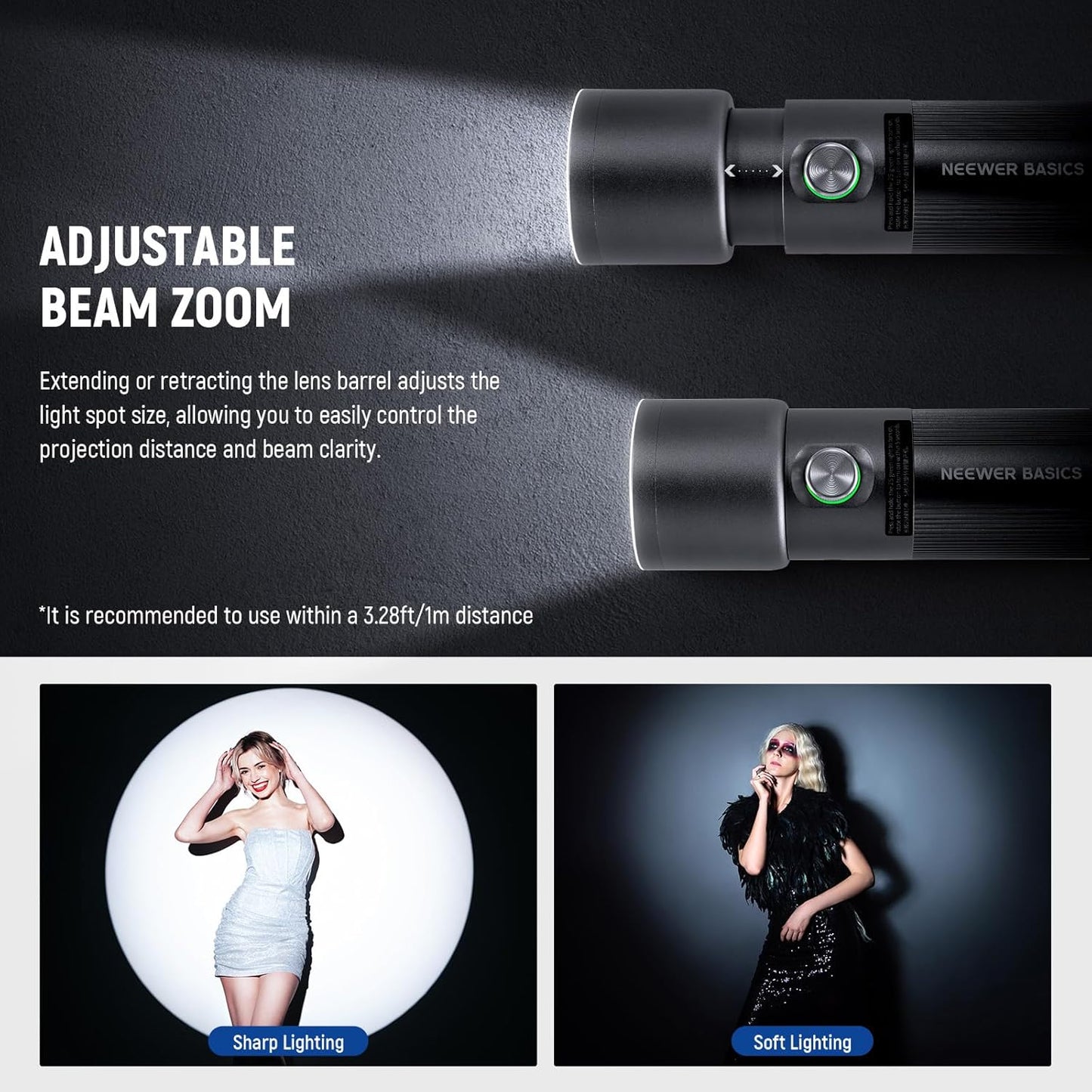 NEEWER BASICS RGB Photography Flashlight with 4 Colors/20 Gobo Filters/7500mAh, 10W Portable LED Video Spotlight Aluminum Alloy Patterned Ambient Sunset Light for Video Recording Studio Lighting, FL10