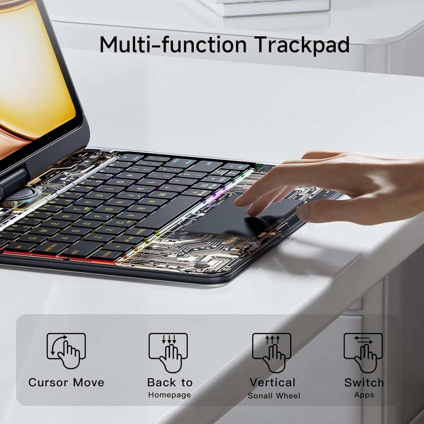 iPad Keyboard Case for 2024 M4 iPad Pro 13 inch, Magic Wireless Keyboard with Trackpad 7 Color Backlit, 360° Rotating Stand Transparent Protective Cover with Pencil Holder (Black)