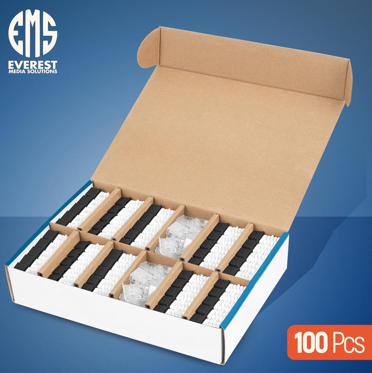 Everest 90° Angled RJ45 Cat6 Keystone Jacks 100-Pack in Black - Slim Profile Female RJ45 Connectors - Cat 6 Keystone Jack - Compatible with 90° Angled Speed Termination Tool - easyJACK (B094WB91H3)