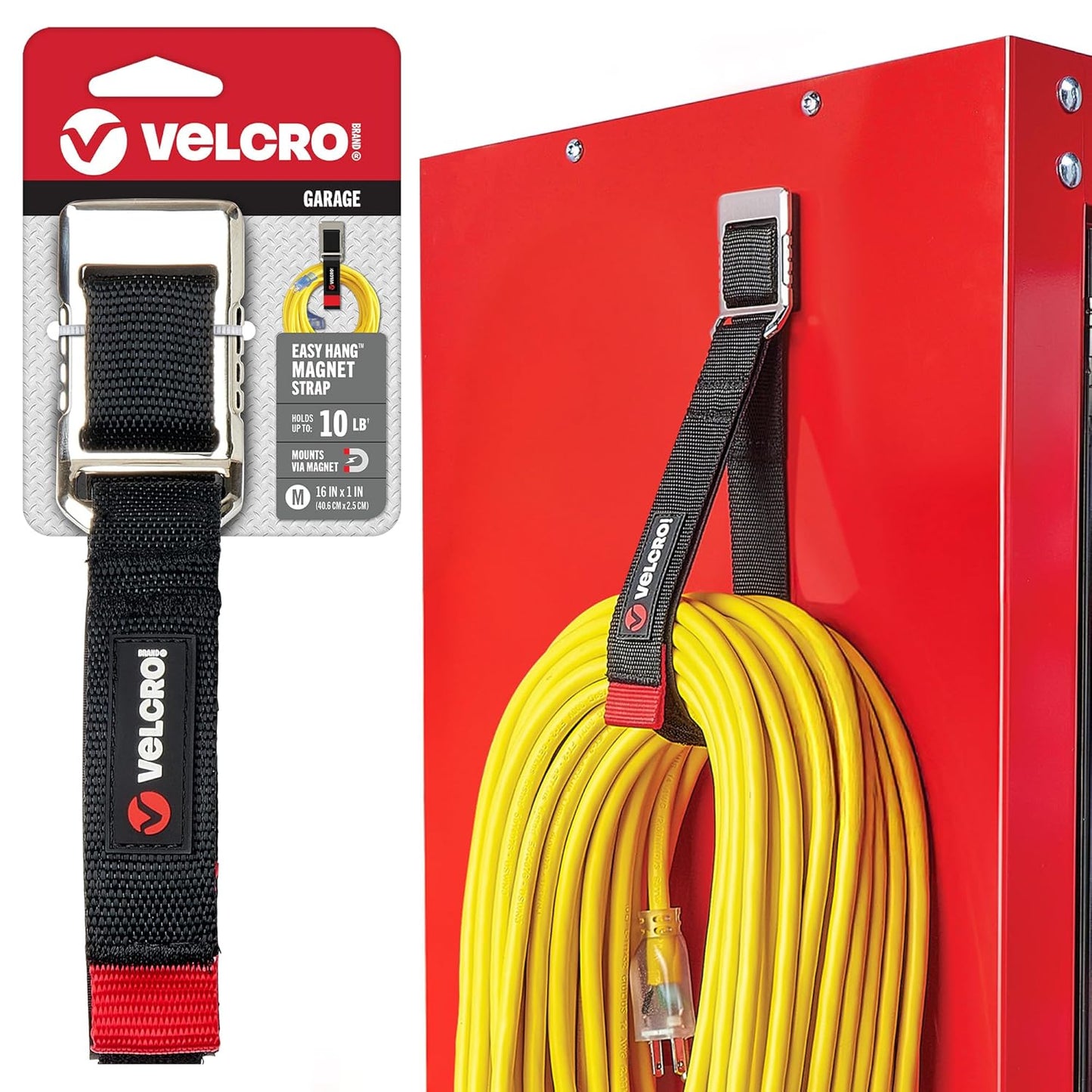 VELCRO Brand Magnetic Straps – Reusable Cord, Hose & Tool Organizer for Metal Surfaces, Stocking Stuffers for Men - EASY HANG Garage, Workshop, RV Storage - Medium 16in x 1in