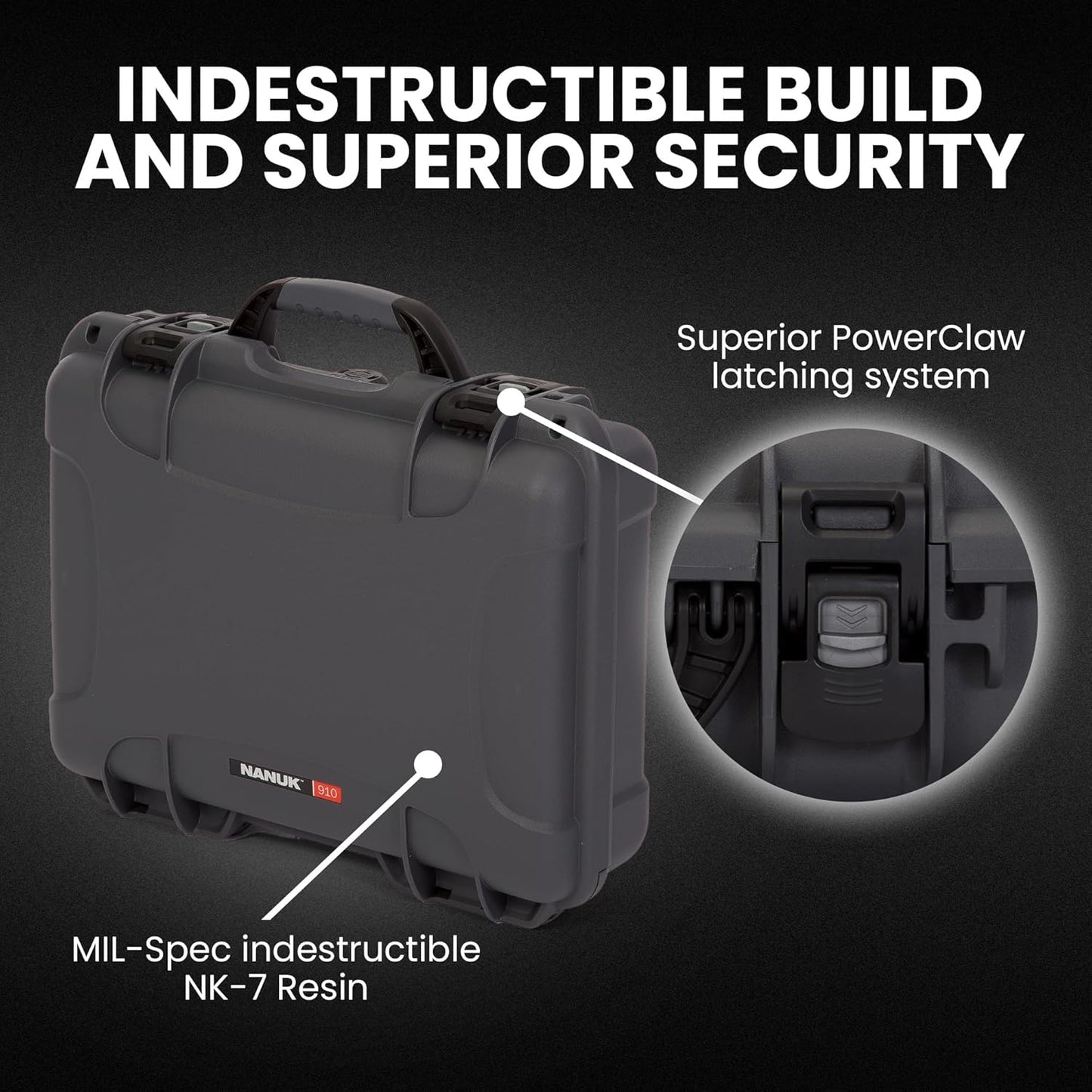 NANUK 910 Hard Case with Customizable Cubed Foam, IP67 Waterproof, Dustproof and Impact Resistant, 14.3” x 11.1” x 4.7”, Rugged Construction for Ultimate Protection, Made in Canada – Graphite
