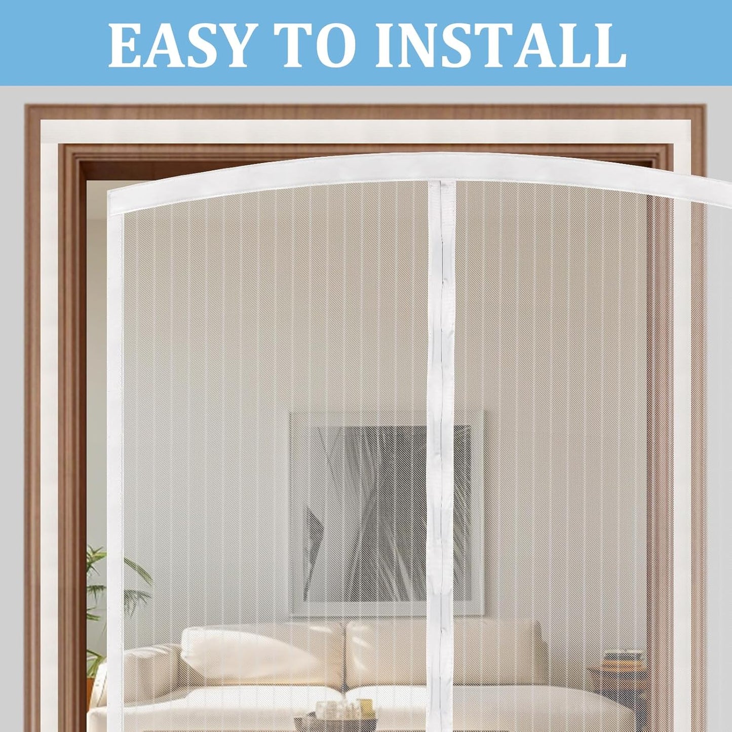 Magnetic Screen Door - Self Sealing, Heavy Duty, Hands Free Mesh Partition Keeps Bugs Out Let Breeze in- Pet and Kid Friendly - Keep Open Feature (White, Fit Door Size 39 x 82 Inch)