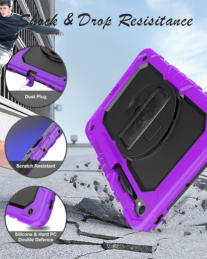 Case for Samsung Galaxy Tab S10 Lite/ S10 FE / S9 FE 10.9 Inch / S9 11'' 5G Protective with Screen Protector/Pen Holder/Hand Strap, Heavy Duty Shockproof Tablet Cover for S10 Lite, Purple