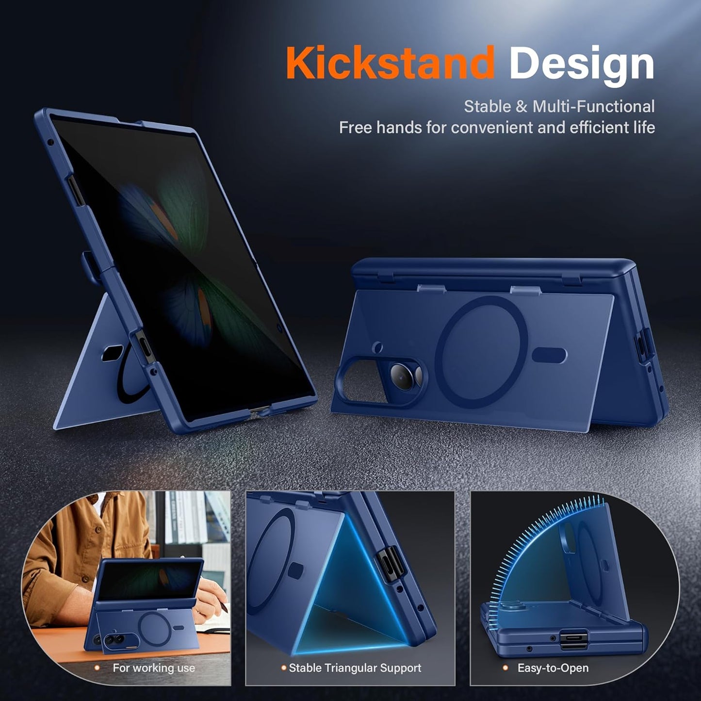 MOBOSI for Z Fold 7 Case with Privacy Screen Protector, [Compatible with Magsafe], [Built-in Kickstand & Full Body Hinge Protection] Magnetic Slim Phone Case for Samsung Galaxy Z Fold7, Blue