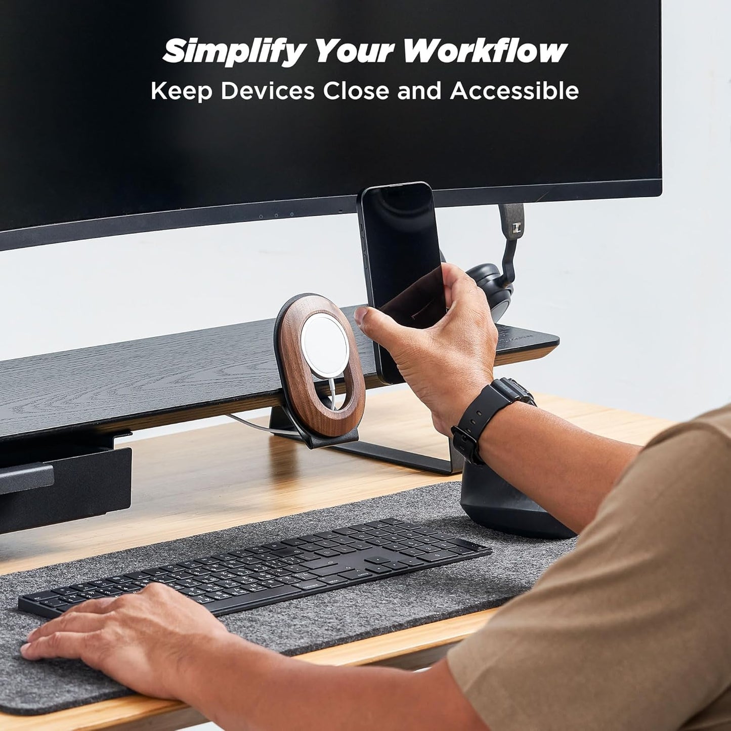 Moodular Add-ons Phone Stand for Magsafe (Charger Not Included) [Accessory Only - Requires Moodular Wooden Monitor Stand Slide Rails for Use] Black MSA-MS