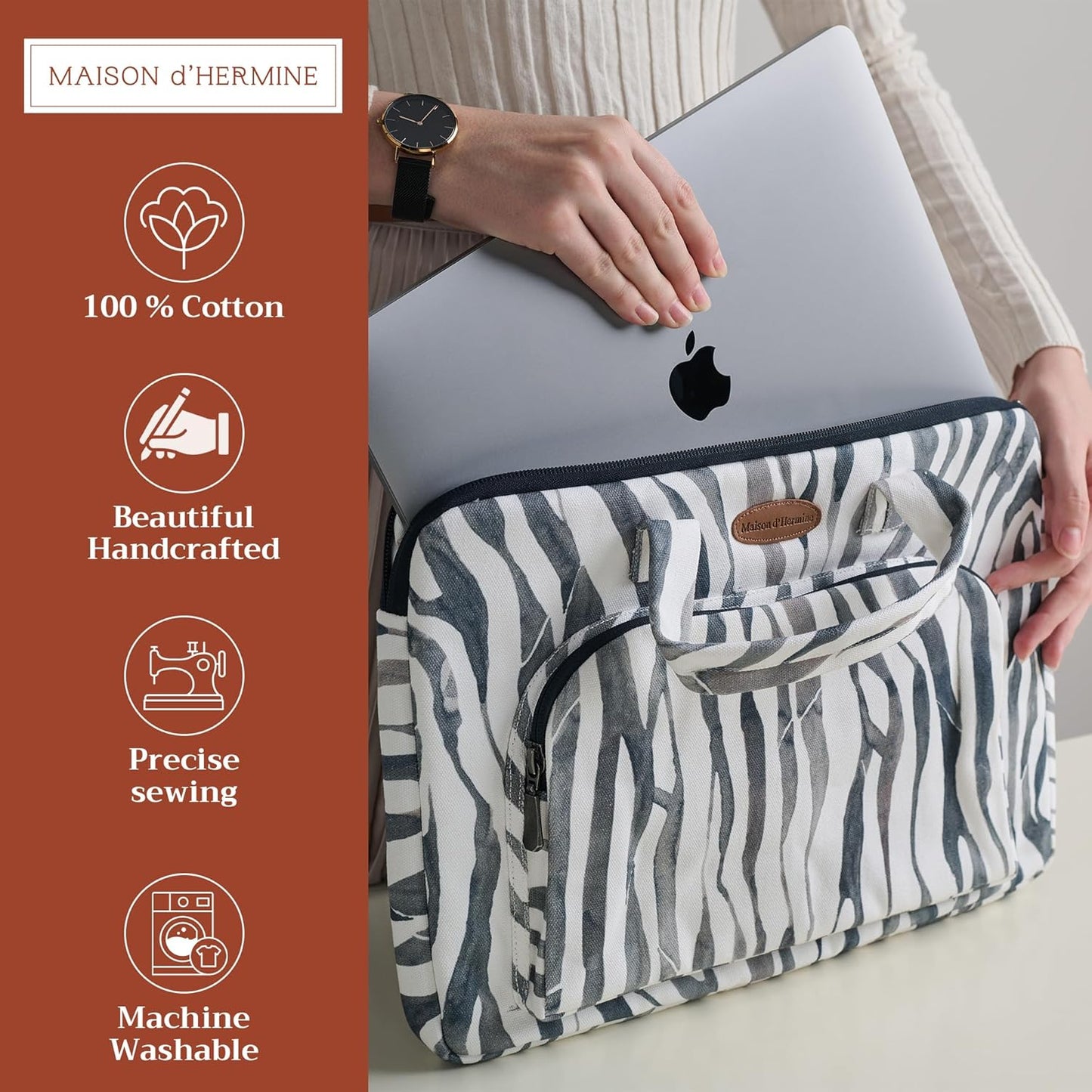 Maison d'Hermine Laptop bag with front pocket Stain and water repellent Cotton canvas