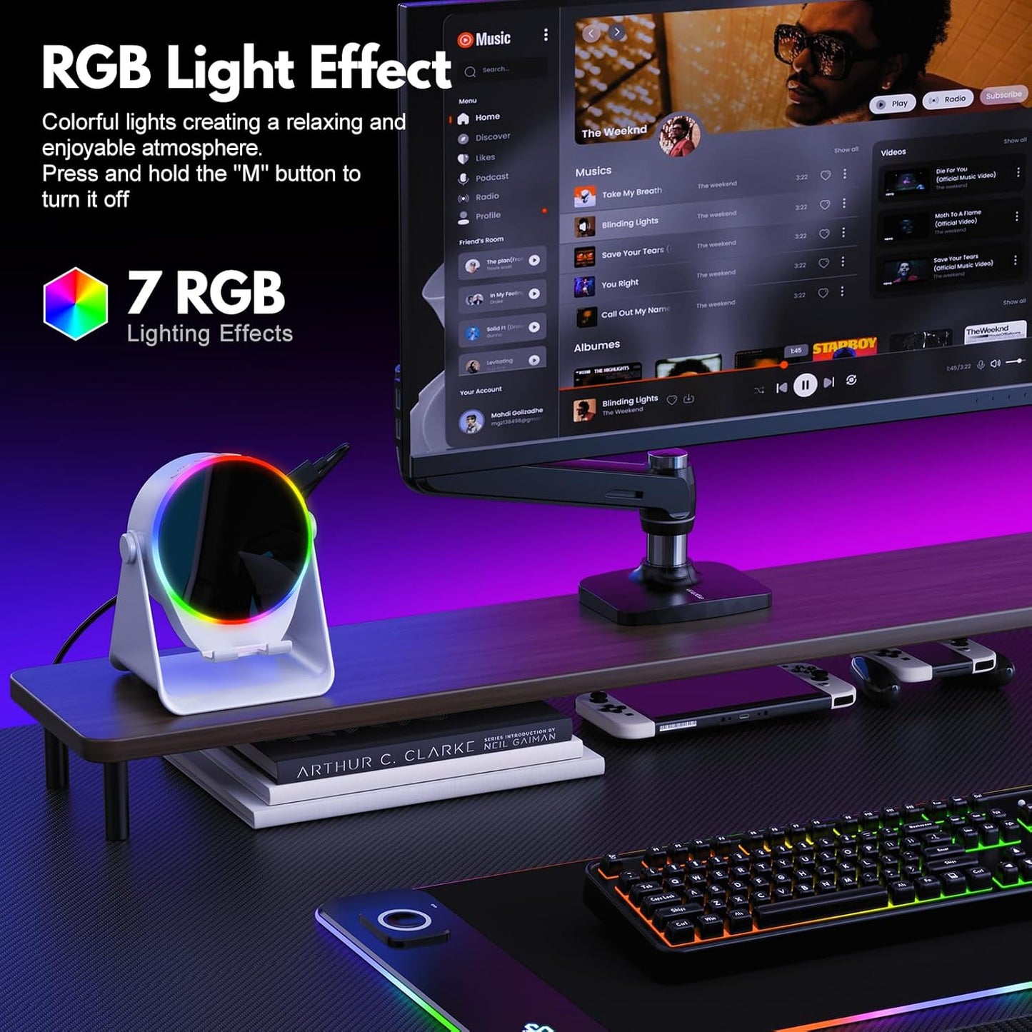 Wireless Induction Speaker, 4 in 1 Bluetooth Speaker Phone Stand with RGB Light, 360° Rotation Phone Holder Compatible with iPhone Android iPad Samsung Galaxy, Birthday Gift for Men Women