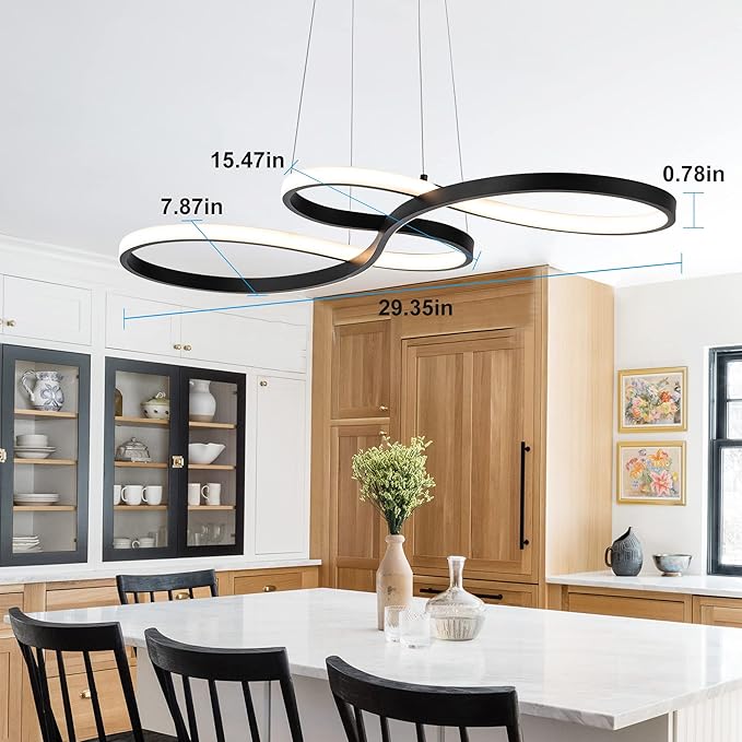 Modern LED Chandelier Dining Room Pendant Light Dimmable Creative Chandelier Dimmer Color 3000-6000K Adjustable Hanging Lamp for Bedroom Living Room Kitchen 50W (Black)