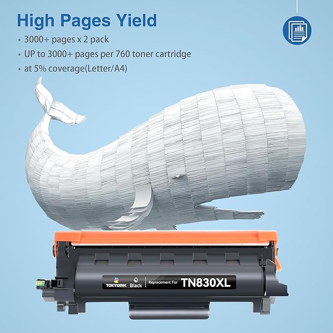 TOKYOINK Compatible TN830XL Toner Replacement for Brother TN830XL TN830 XL Toner use with HL-L2460DW HL-L2405W HL-L2480DW HL-L2400D MFC-L2820DW MFC-L2820DW XL DCP-L2640DW Printer (2 Pack Black)
