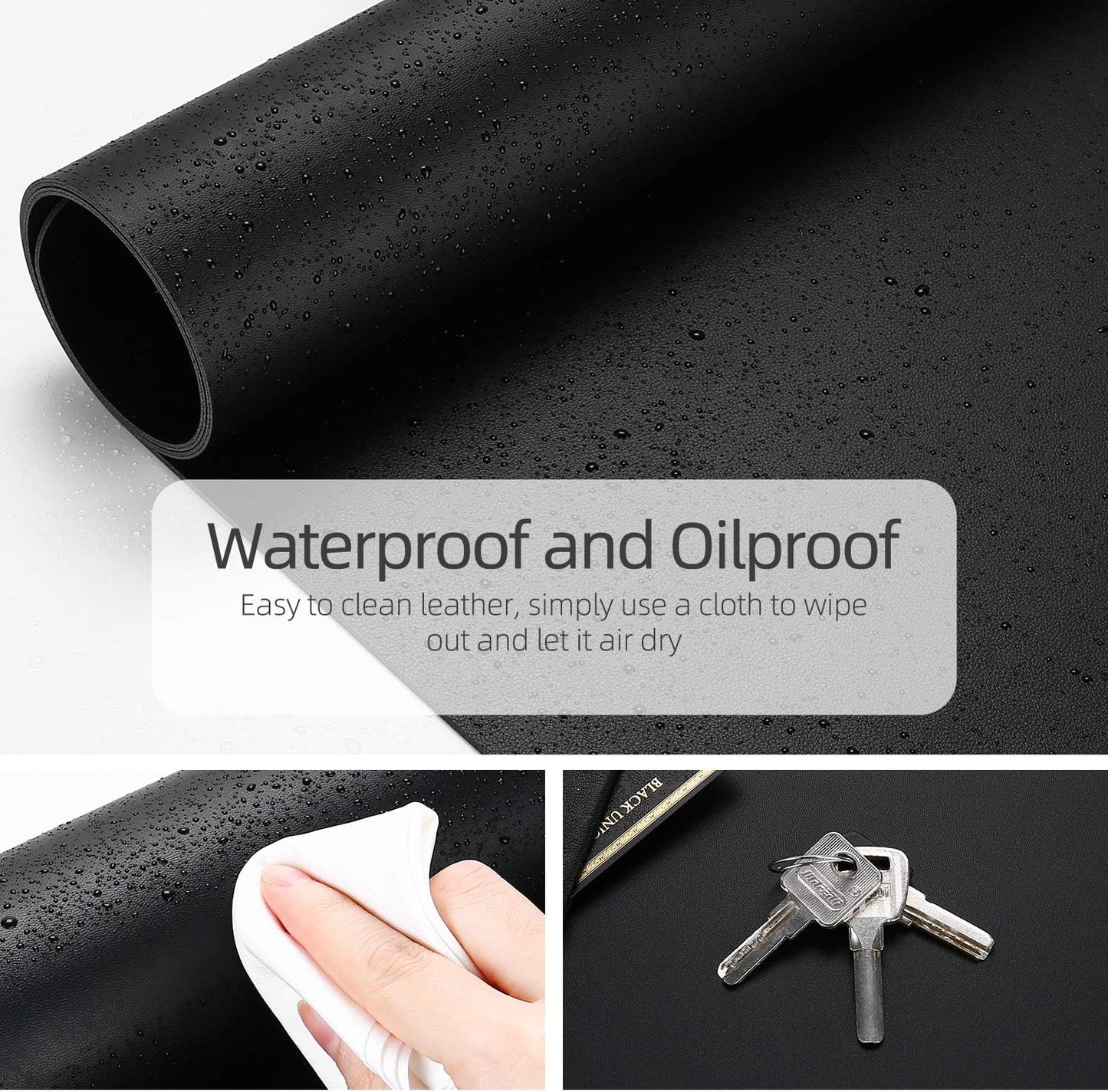 Dual-Sided Multifunctional Desk Pad, 47.2" x 23.6" Desk Mat, Waterproof Desk Blotter Protector, Leather Desk Wrting Mat for Office and Home (47.2" x 23.6", Black)