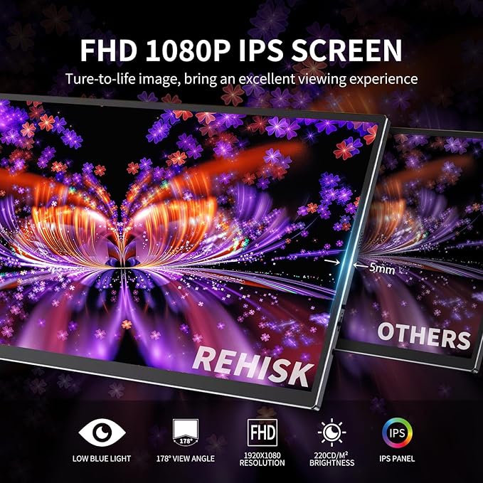 Portable Monitor 18.5 Inch IPS Display, FHD 1080p 100Hz 100% sRGB Laptop Screen Extender, HDR HDMI USB-C VESA Travel Monitor for Laptop PC Mac Phone, PS4/5, Xbox, Switch