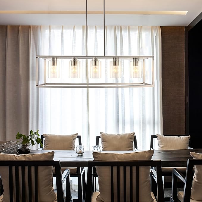 Chandeliers for Dining Room, 5 Light Dining Room Light Fixture Modern Metal Industrial Kitchen Lighting Fixtures Ceiling Easy Installation Kalium Pendant Lights for Bar Restaurant-E26 Socket,Sliver