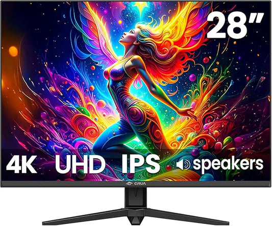 CRUA 28'' Monitor, 4K UHD+(3840×2560P)IPS 60Hz Computer Monitors, 15:10 Aspect Ratio, 10Bit Color, Built-in Speakers, Ultra-Clear PC Display Support HDMI 2.0 & DP1.4, Type-C Port, Wall Mountable–Black