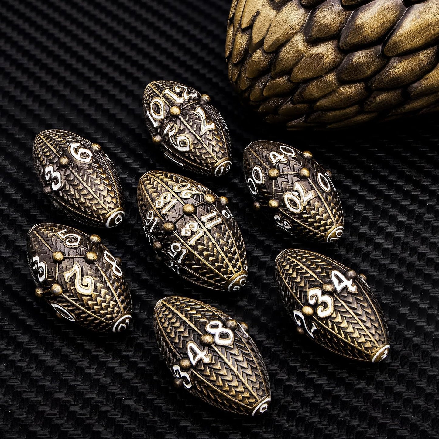ARUOHHA DND Metal Dice Bronze Dragon Egg Dice with Rotating Dragon Egg Shell, Role Playing Game RPG Polyhedral D and D Dice Set D20 D12 D10 D8 D6 D4