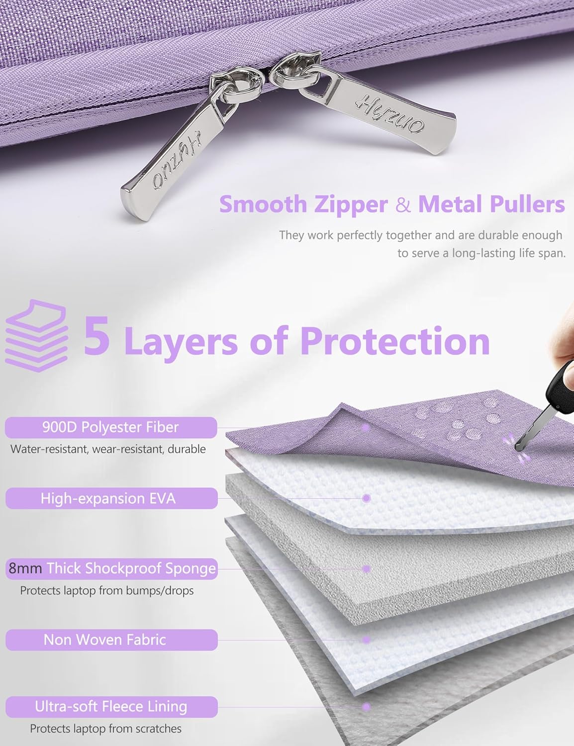 HYZUO 17-17.3 Inch Laptop Sleeve Bag Briefcase for 17" 17.3" HP/Dell/Lenovo/ASUS/LG/MSI Gaming Laptop/Razer Blade 17/18, Men Women NoteBook Protective Case Bag, Lilac Purple
