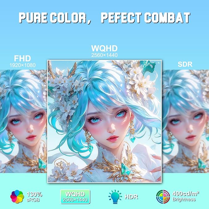 SANSUI Gaming Monitor 27" 1440P 200Hz 180Hz WQHD 2560×1440-AMD FreeSync 1ms DCI-P3 95% Fast IPS Computer Monitor,Height Adjustable Vertical/Horizontal Rotating, 2×DisplayPort/HDMI 丨HDR丨Low Motion Blur