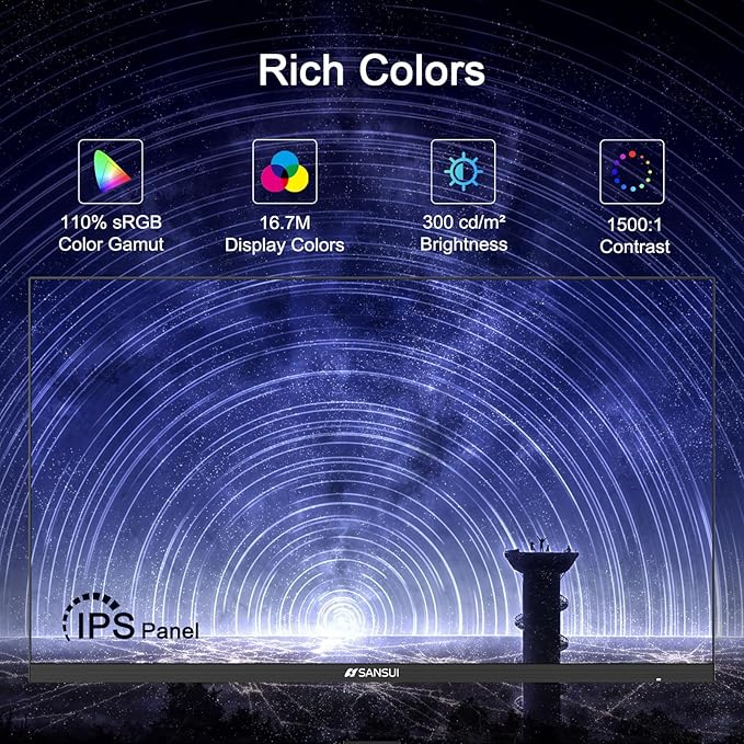 SANSUI 27 Inch Monitor, IPS 120Hz Computer Monitor Full HD 1920 x 1080P with HDMI DP Interfaces, Eye Care, Frameless, 100 x 100mm VESA Mountable (HDMI Cable Included)