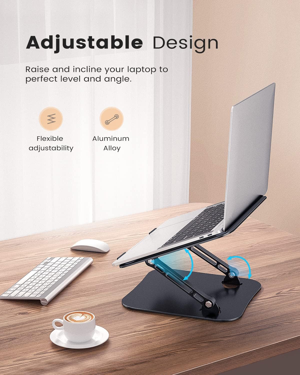 Laptop Stand, Adjustable Laptop Stand for Desk, Aluminum Computer Stand Portable Laptop Riser, Foldable Laptop Holder for Mac HP ASUS Acer Surface ThinkPad Dell Lenovo