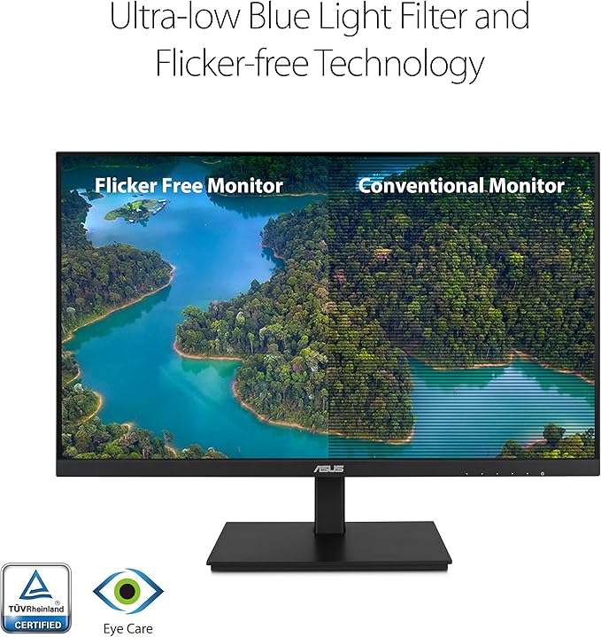 ASUS 23.8”1080P Monitor(VA24DQSB)-Full HD,IPS,75Hz,Speakers Adaptive-Sync Low Blue Light Flicker Free VESA Mountable Frameless, HDMI DisplayPort, VGA, USB hub Height Adjustable, BLACK,12.8"x21.3"x2.1"