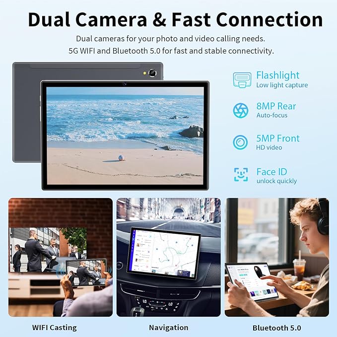 YOBANSE 2025 Tablet with Keyboard, 24GB RAM, 128GB ROM(2TB Expand), 10.1 inch Android 15 Tablet, 8000mAh Battery, BT 5.0, GMS Certified, 5G/2.4G WiFi, Tablets with Mouse, Case, Stylus-Green Case