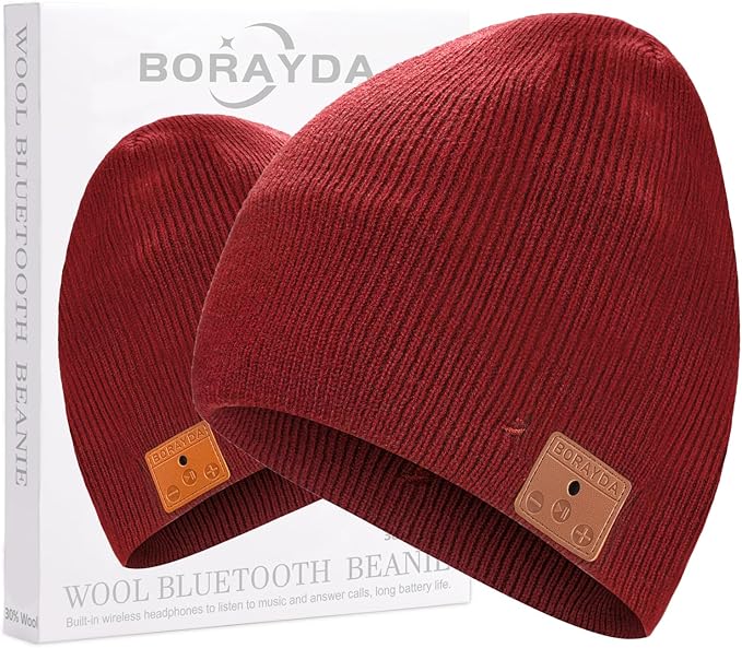 Bluetooth Beanie, Bluetooth 5.2 Wool Hat HD Stereo,30 Hours Play time,Built-in Microphone, Men's/Women's Christmas Electronic Gift (Red) …