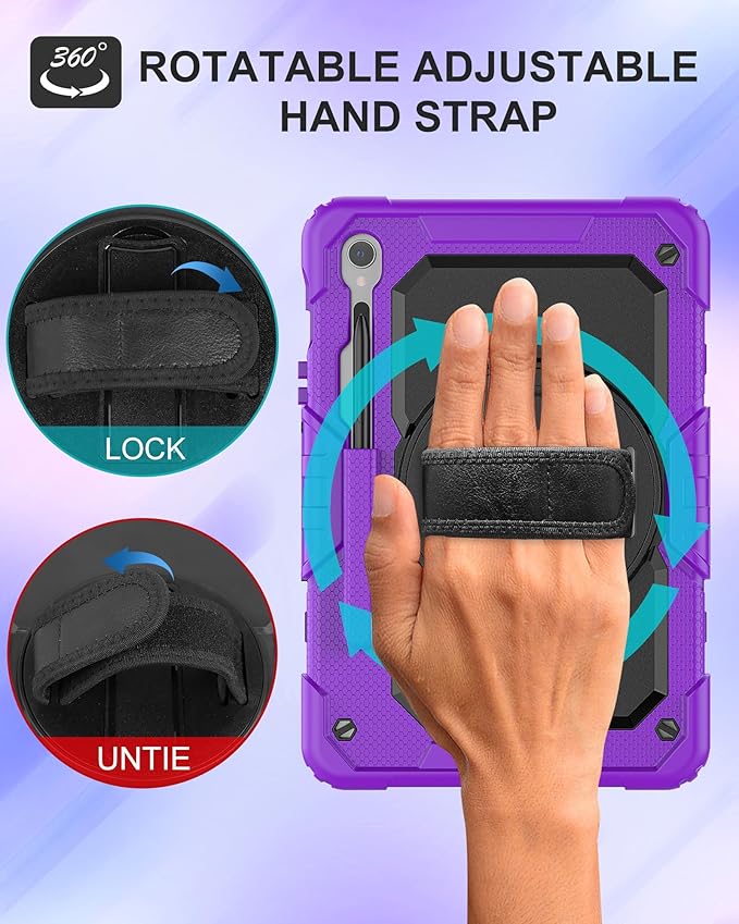 Case for Samsung Galaxy Tab S10 Lite/ S10 FE / S9 FE 10.9 Inch / S9 11'' 5G Protective with Screen Protector/Pen Holder/Hand Strap, Heavy Duty Shockproof Tablet Cover for S10 Lite, Purple