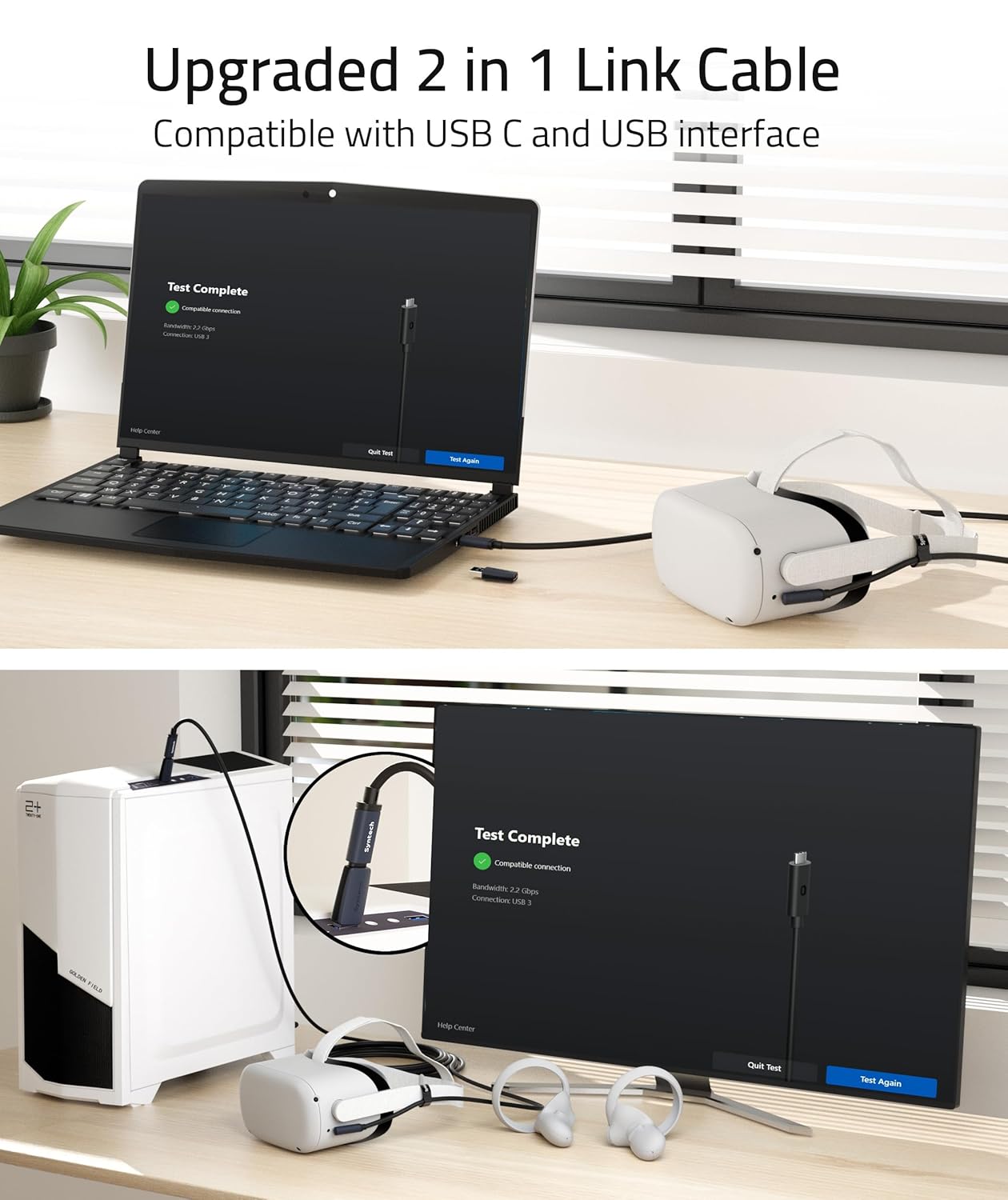 Syntech Link Cable 16FT Compatible with Oculus/Meta Quest 3/Quest 3S/Quest2/Pro/Pico 4 and PC/SteamVR, Upgraded Type C with USB 3.0 Adapter, High Speed Data Transfer Cord for VR Headset, Black