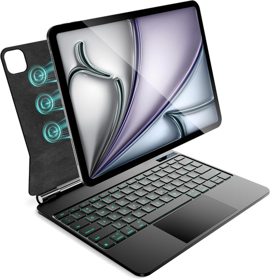 for iPad Air 13 inch case Keyboard M3 2025 & M2 2024,Magic Keyboard for iPad Pro 12.9 (6th,5th,4th,3rd Gen),Magnetic Attach,Multi-Gesture Trackpad,7-Color Backlit,Shortcut Keys,Black
