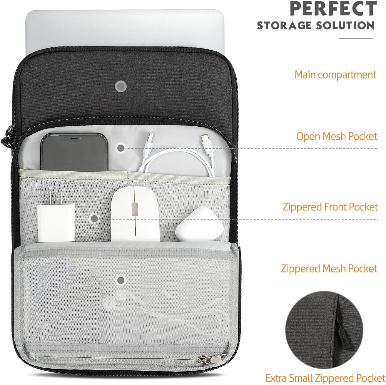 MoKo 12.9 Inch Tablet Sleeve Bag Carrying Case with Pockets Fits 13 Inch New iPad Pro M4 & Air M2 2024, iPad Pro 12.9 M2&M1, Surface Laptop Go 12.4", Galaxy Tab S8+/S9+ 12.4", Black & Gray