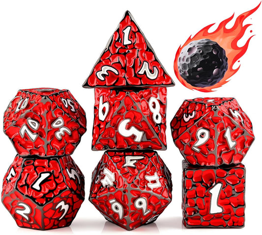 PJOY Metal D&D Dice Set for Dungeons and Dragons Dice with Case Meteorite Black Red 16mm Role Playing Cool DND Gifts for Players DM Board Game Masters