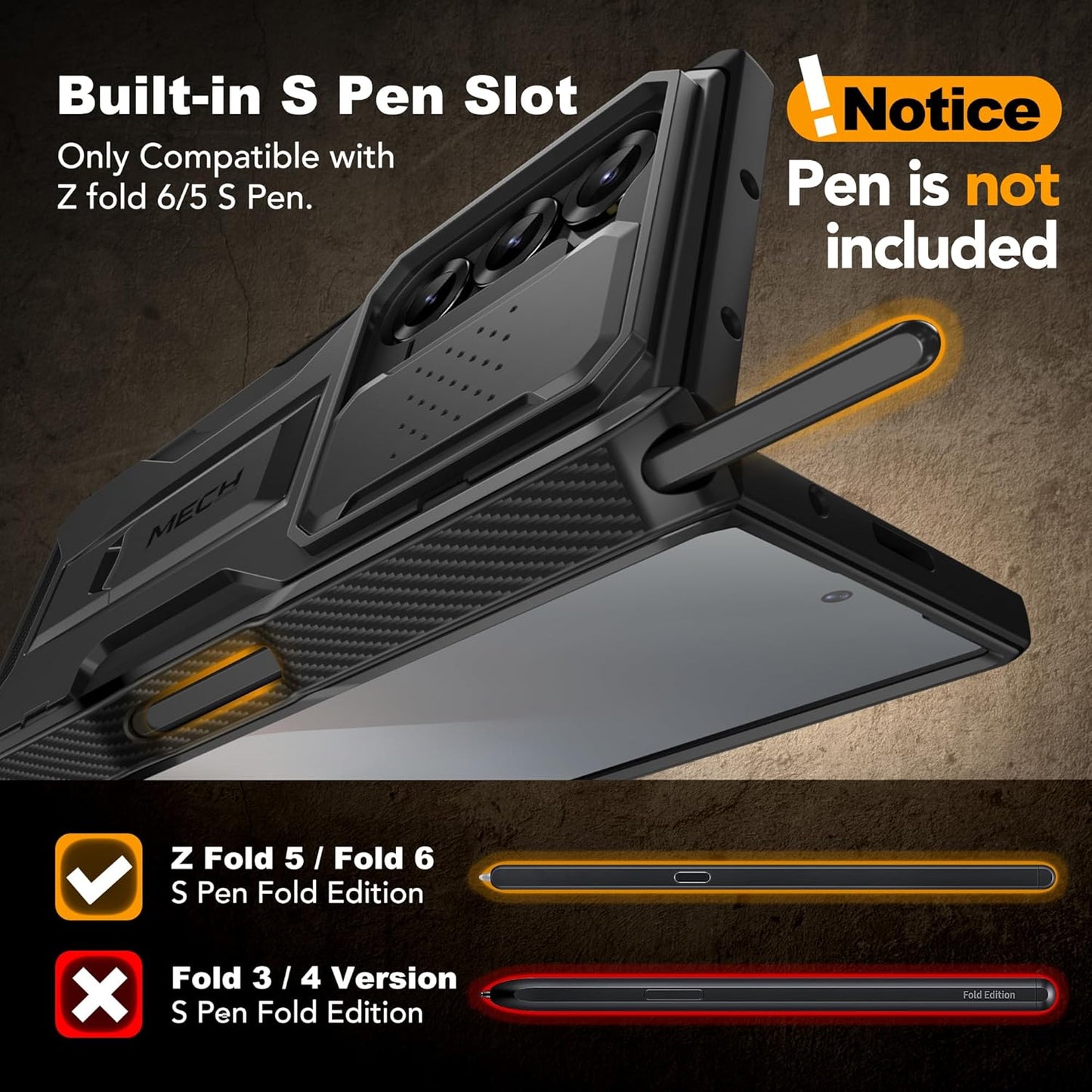 TONGATE for Z Fold 6 Case, [with S Pen Slot & Hinge Protection] [Tempered Glass Screen Protector] Full-Body Military Drop Phone Case for Samsung Galaxy Z Fold 6 with Stand & Belt Clip, Titanium Black