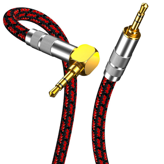 3.5mm Aux Cord, Audiophile Audio Auxiliary Cable 3.5 mm Male to Male Stereo Hi-Fi Sound Braided aux 1/8 Cable for Car Home Stereos Tablets Speakers (Right Angle 3.5mm, 3.2ft)