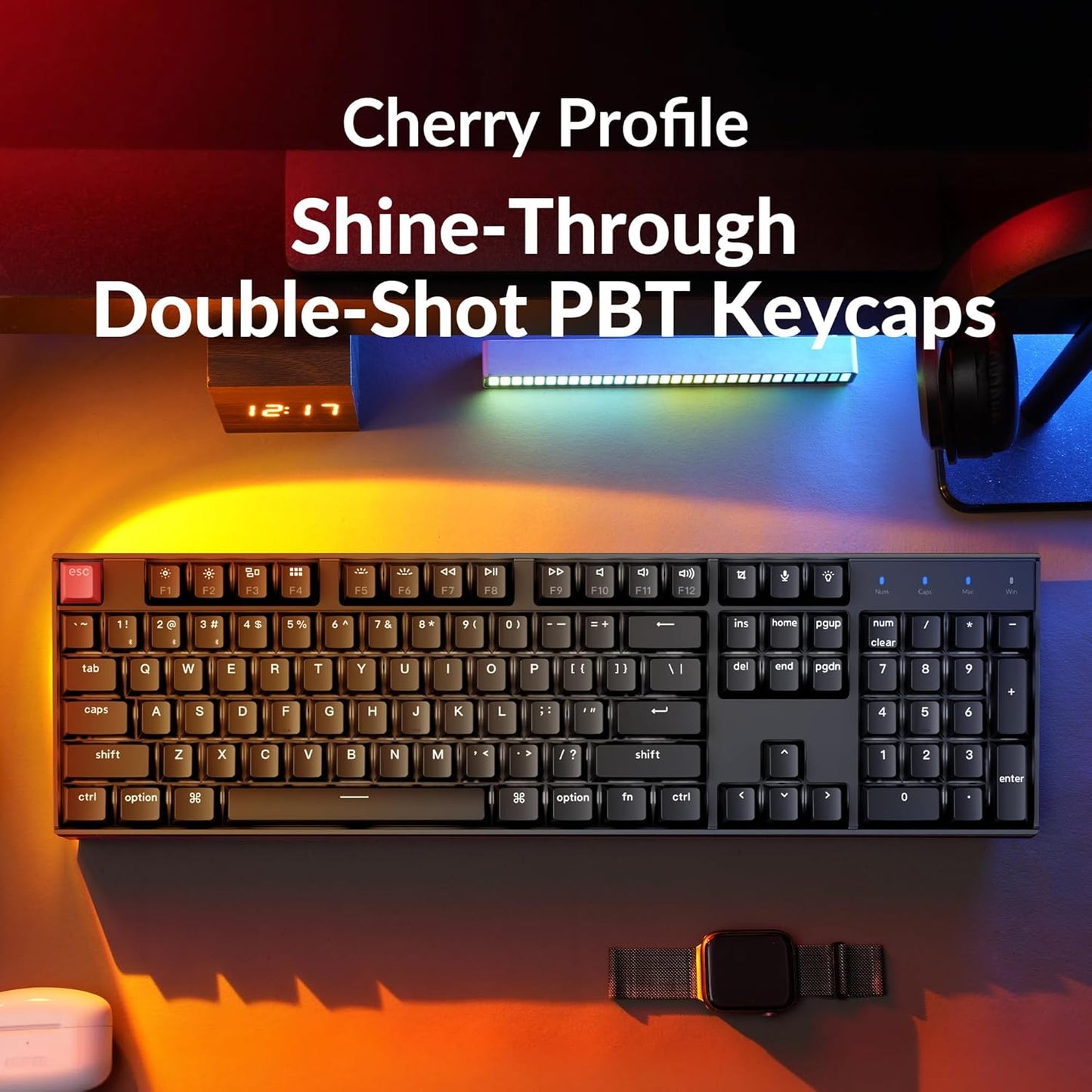 Keychron K10 Full Size Layout White LED Backlit Hot-Swappable Mechanical Keyboard for Mac Windows, 104-Key Bluetooth Wireless/USB Wired Computer Keyboard with Keychron Super Brown Switch(Version 2)