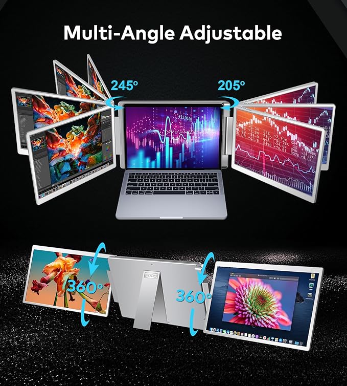 FOPO Portable Monitor for Laptop - 16” FHD 1200P Triple Monitor Laptop Screen Extender with HDMI and USB-C Connectivity for Effortless Multitasking-S11