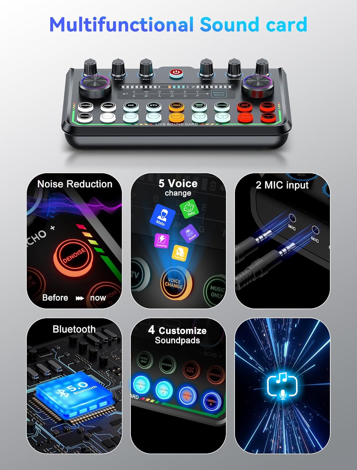 SINWE Podcast Equipment Bundle,Audio Interface with Studio Condenser Microphone for Smartphone & PC,Plug-and-Play Live Sound Card,Perfect for Streaming, Singing, YouTube & Gaming