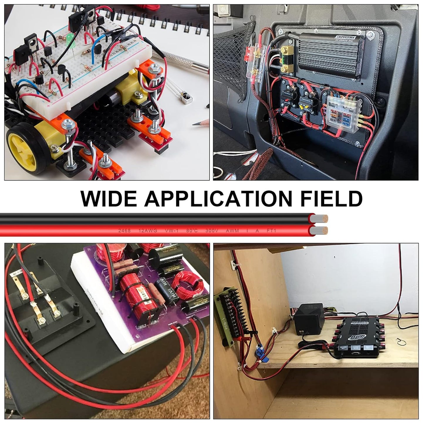 12 Gauge Wire 100FT Tinned Copper Wire-2 Conductor Parallel Wire Insulated Stranded Wire for Solar Panel Car Audio Automotive Low Voltage Electrical Wire for LED Lighting (12AWG 100FT)