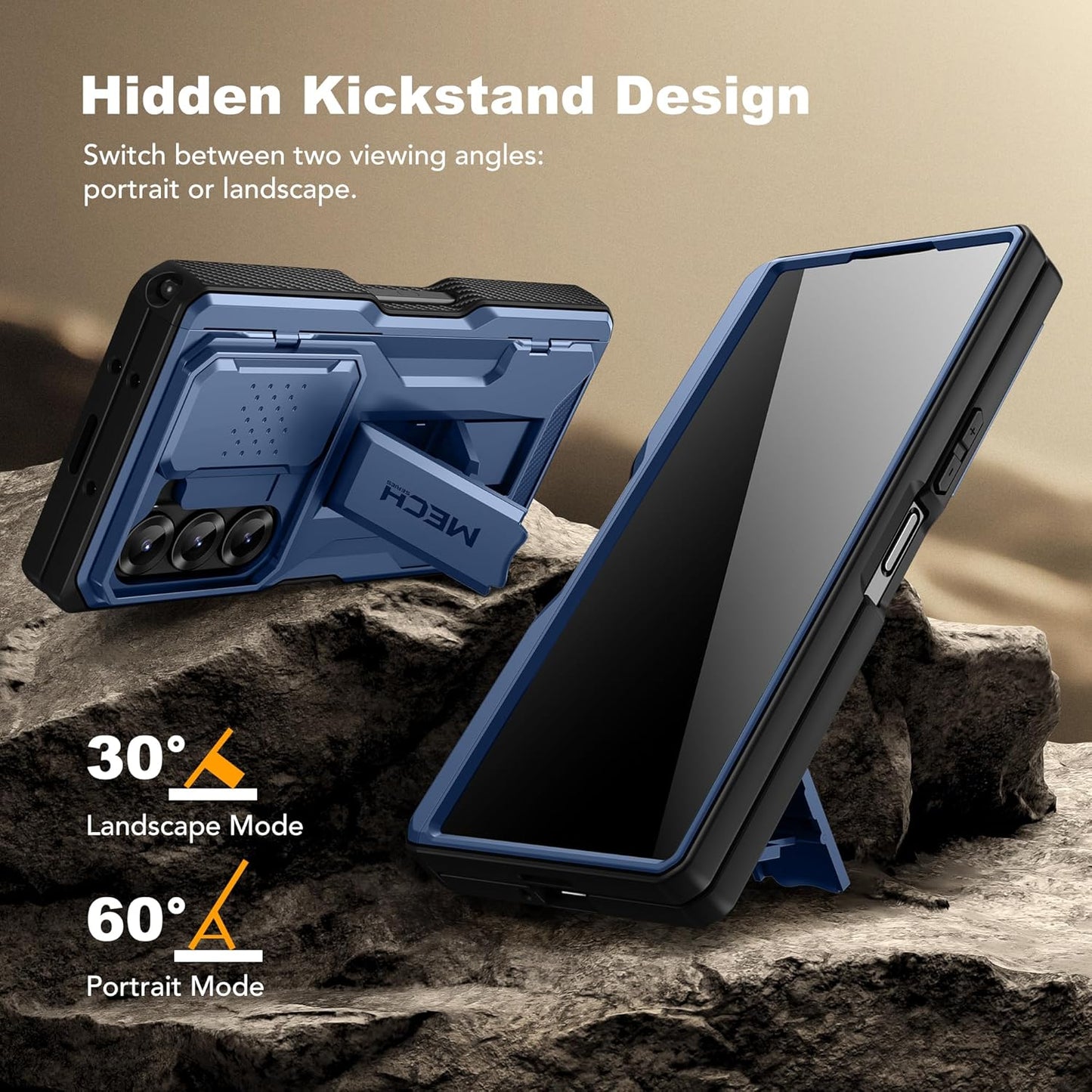 TONGATE for Z Fold 6 Case, [with S Pen Slot & Hinge Protection] [Privacy Glass Screen Protector] Full-Body Military Drop Phone Case for Samsung Galaxy Z Fold 6 with Kickstand & Belt Clip, Blue Privacy