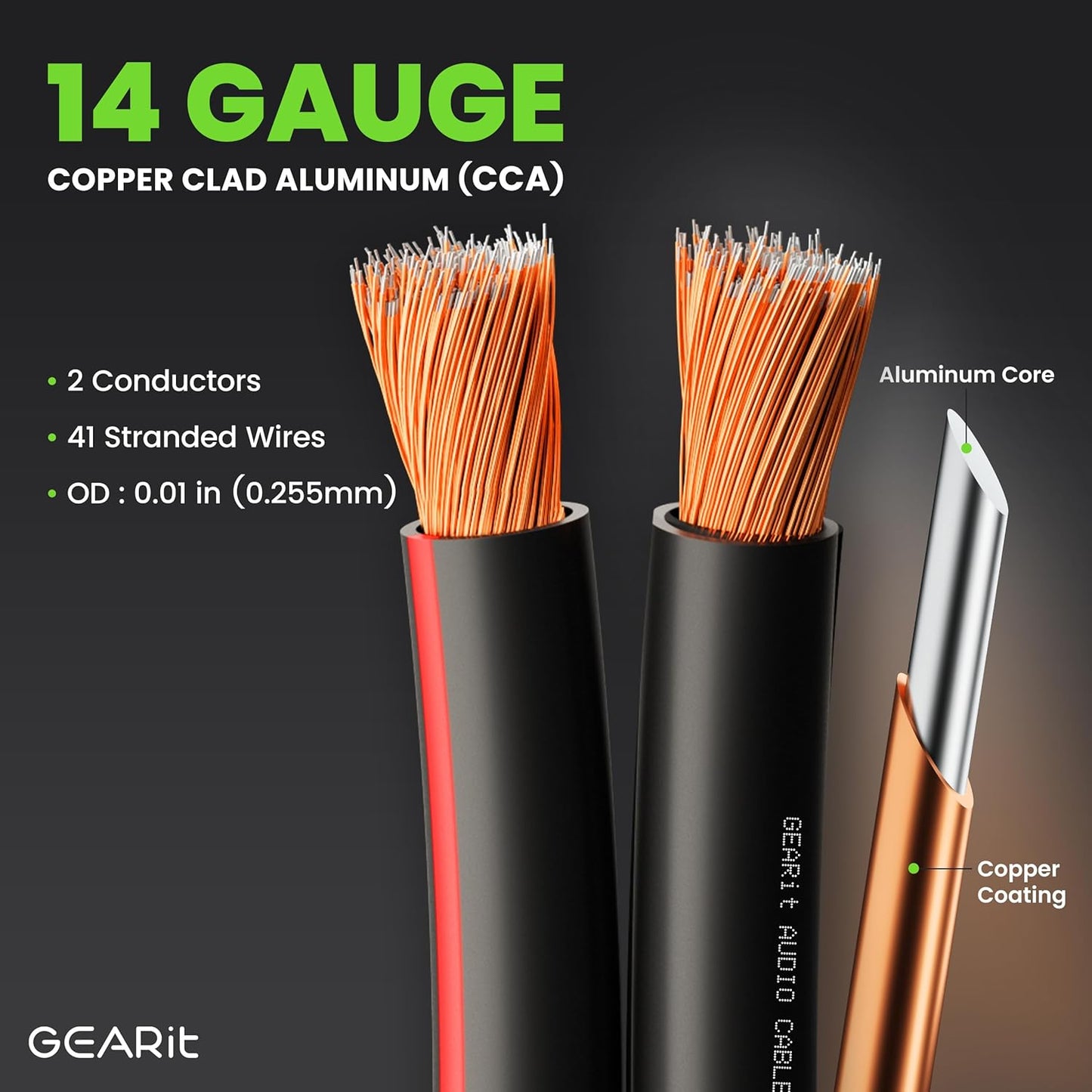 GEARit Speaker Wire 14 Gauge, Speaker Cable 100ft for Car Audio, Home Theater, CCA(Black)