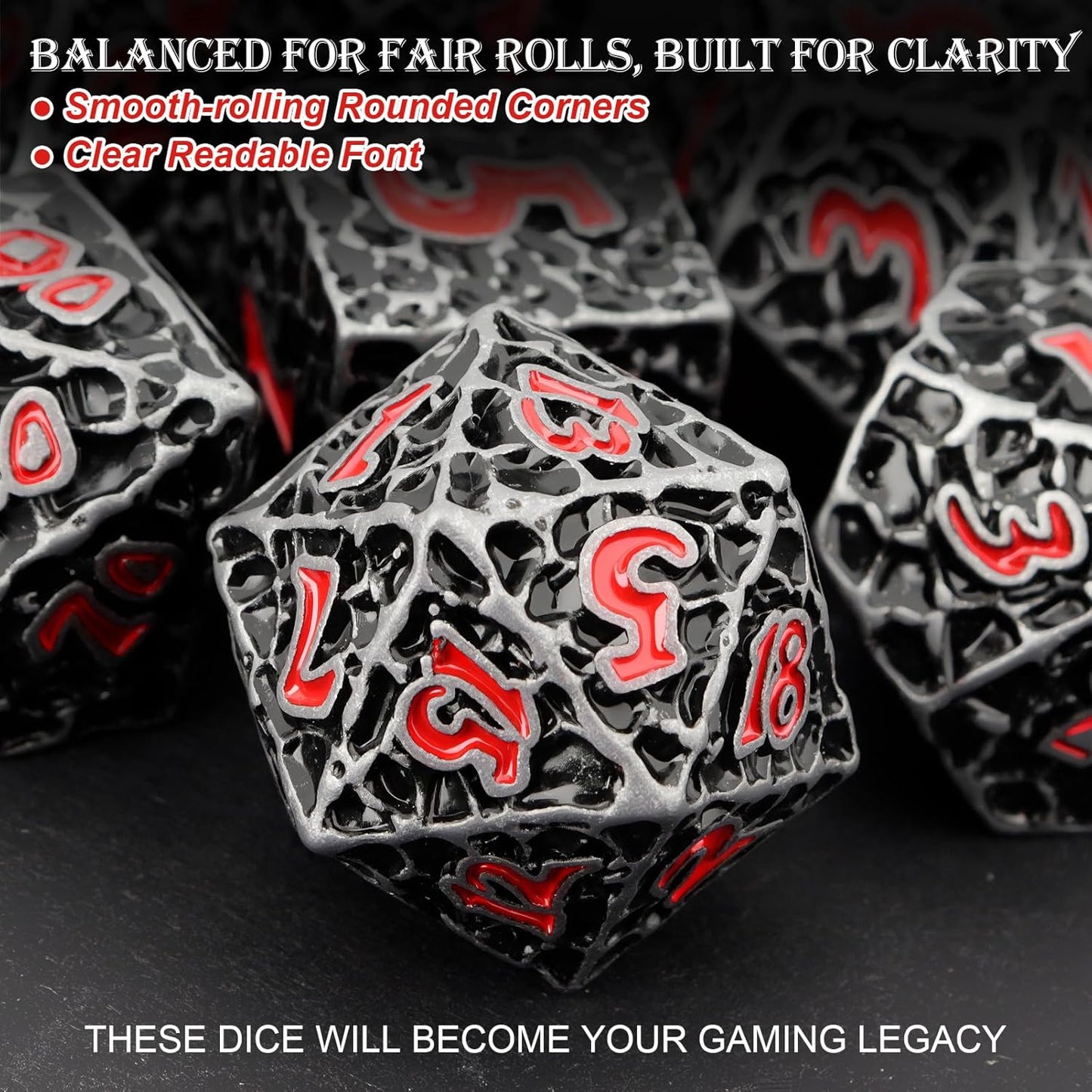 Haxtec DND Dice Set Polyhedral D&D Dice Compatible with Dungeons and Dragons Gift TTRPG Antique Iron Red Metal Dice