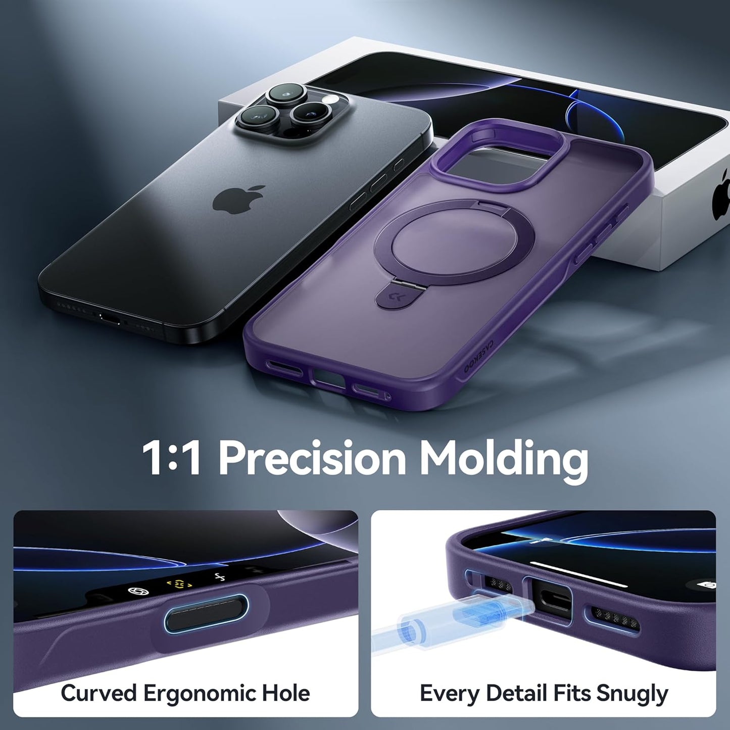 CASEKOO Designed for iPhone 16 Pro Case with Magnetic Invisible Stand [Military Drop Protection] [Compatible with MagSafe] Shockproof Slim Translucent Matte Case 6.3 Inch, Purple