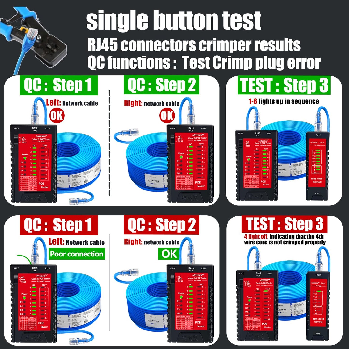 NOYAFA Network Cable Tester for RJ45 RJ11 RJ12 /Cat5 Cat5e Cat6 Cat6a Cat7, Universal Cable Tester, Continuity Test, Phone Line Cat3, Ethernet Tester, LAN Cable Test Tool (Red)