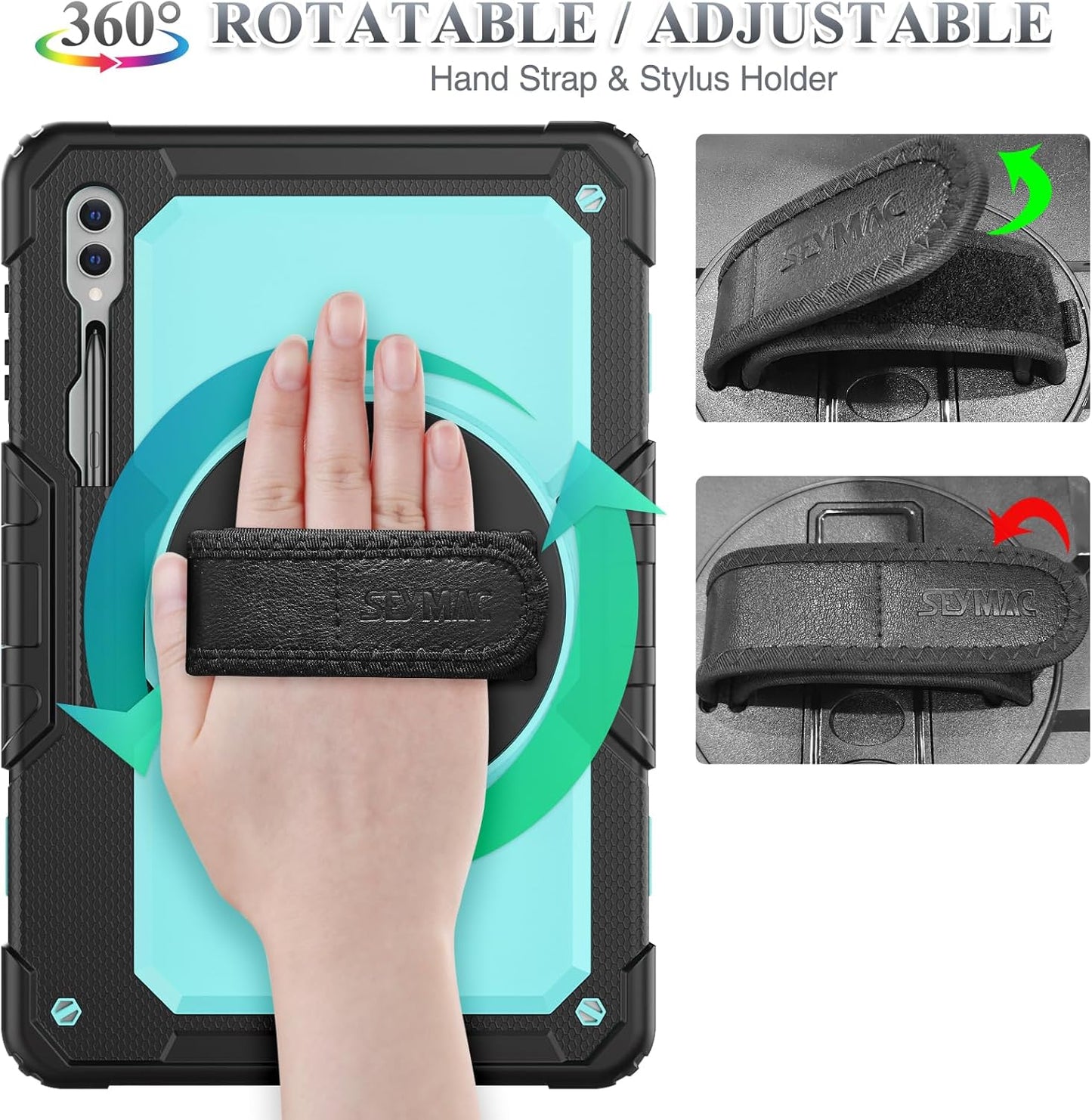 SEYMAC stock Case for Samsung Galaxy Tab S10 Ultra / S9 Ultra Tablet Case 14.6'' with Screen Protector, Pencil Holder, 360 Rotate Stand, Hand Strap, Shoulder Strap, Skyblue1