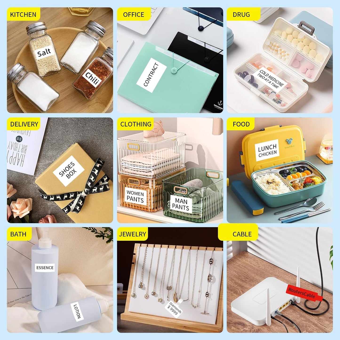 PUQU 20x10mm inch Direct Thermal Sticker Labels, Self-Adhesive All-Purpose Label Maker Tape, Compatible with AQ Series Label Printer, Refills Standard Laminated Office Labeling, 6 Rolls, 3600 Labels