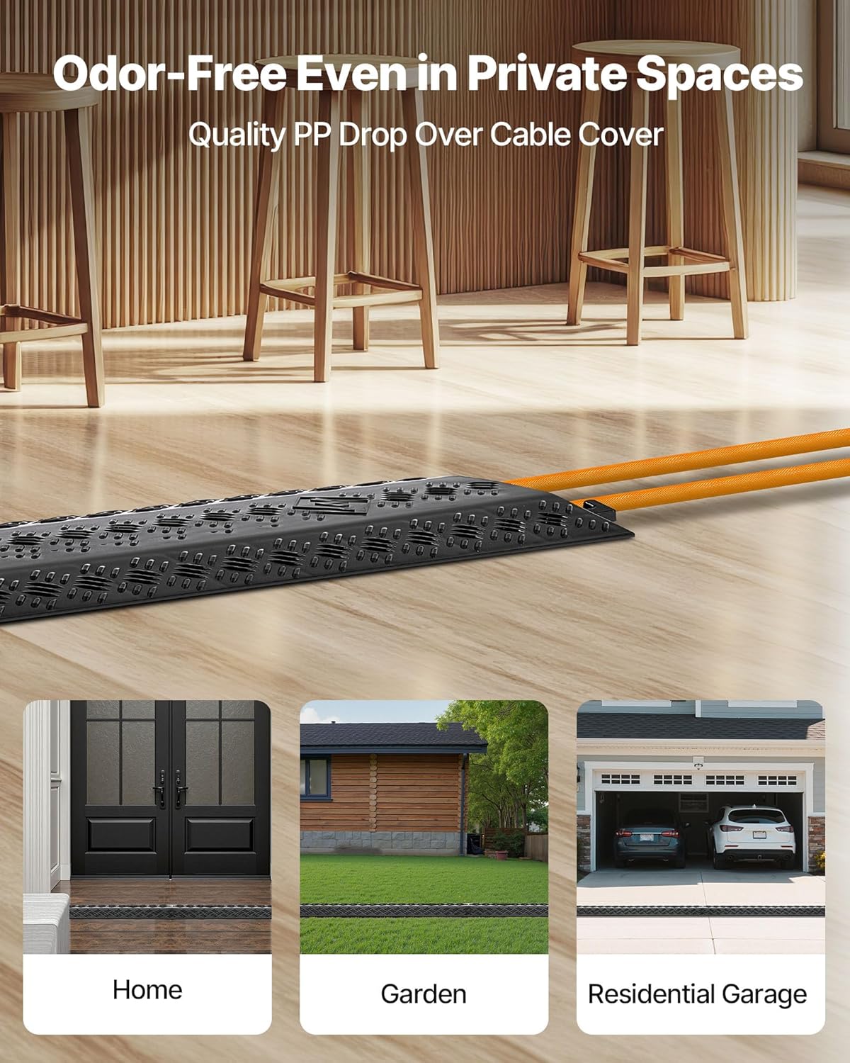 VEVOR 1 Pack Drop Over Cable Cover, 2 Channel Heavy Duty Cable Hose Protector Ramp, 38.3'' Floor Cord Cover, 17,500 lbs/Axle Load Capacity, for Traffic Areas, Indoor, Outdoor, Home, Office, Warehouse