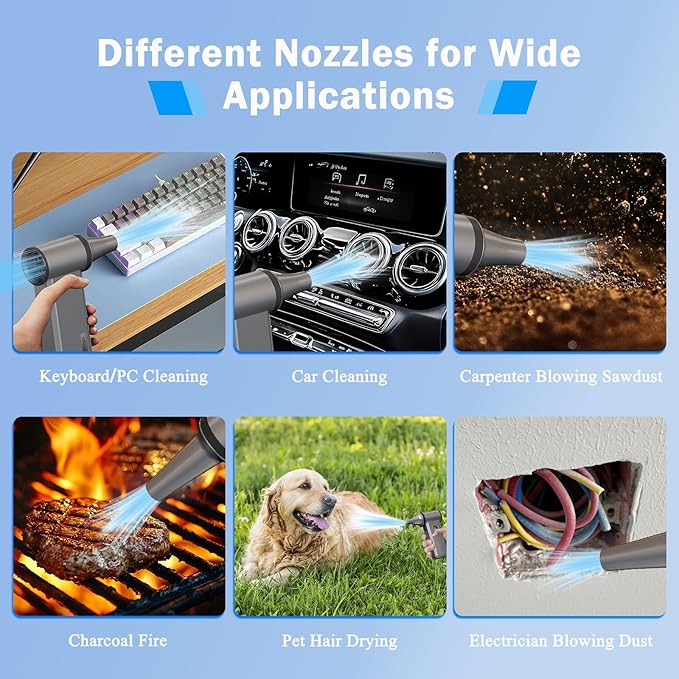 Cordless Electric Air Duster - 180K RPM Brushless Motor, 45W SuperFast Charge, 29.6Wh Rechargeable Battery, 4-Speed Adjustable Dust Blower for PC Cleaning, Electronics, Car & Woodworking, Silvergray