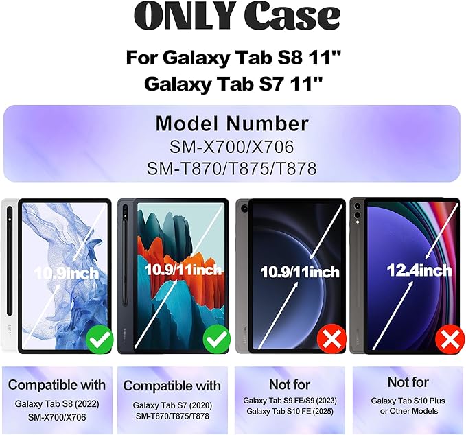 Tablet Case for Samsung Galaxy Tab S8/S7 11-inch 5G 2022/2020 [with Tempered Glass Screen Protector], Rotating Kickstand/Hand & Shoulder Strap/S Pen Holder (SkyBlue)