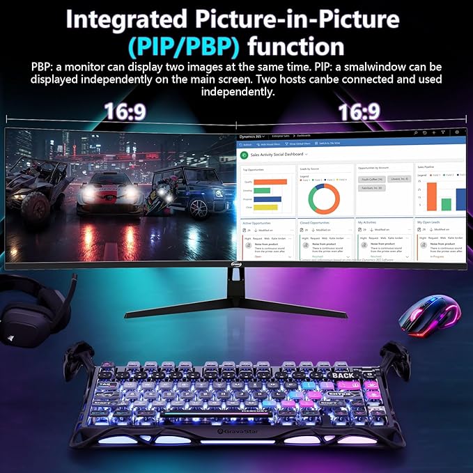 49 Inch Curved Ultrawide Gaming Monitor, 4k Monitor(3840x1080P), 165Hz, 1500R HDR10, 32:9, AMD FreeSync, 125% sRGB, HDMI/DP VESA100*100mm